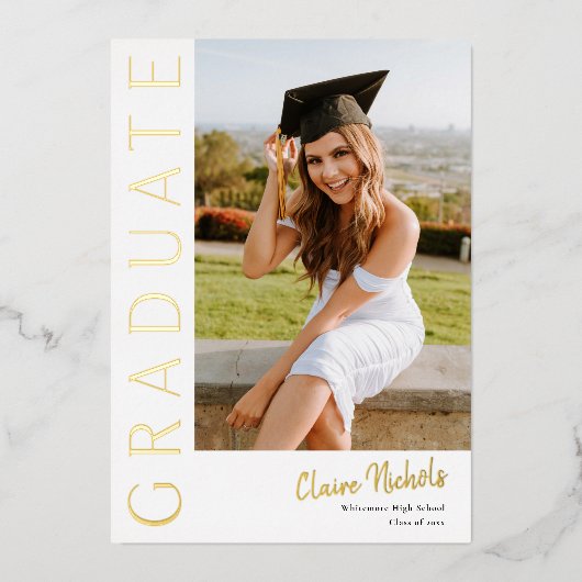 Invitation En Aluminium Graduation photo verticale moderne (Recto)