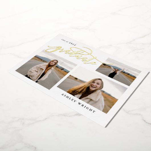 Invitation En Aluminium Graduation Script Simple 3 Photo Collage Party (Rotation)
