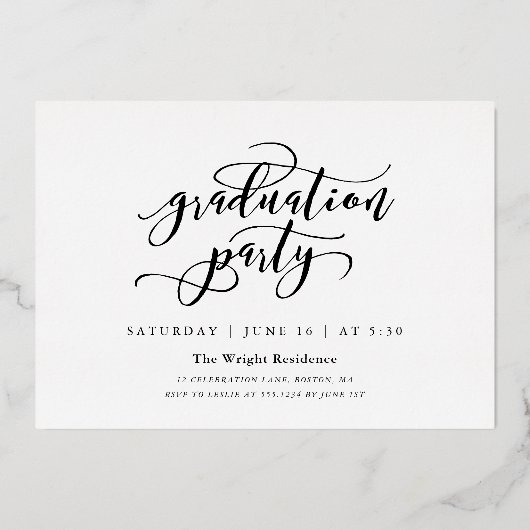 Invitation En Aluminium Graduation Script Simple 3 Photo Collage Party (Verso)