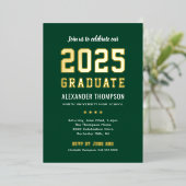 Invitation En Aluminium Gradué 2025 Modern Green Gold Graduation Party (Debout devant)