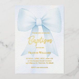 Invitation En Aluminium grand nœud bleu pastel Baptême