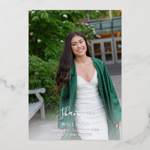 Invitation En Aluminium Grand nom de script Photo Grad Party Vertical BLAN