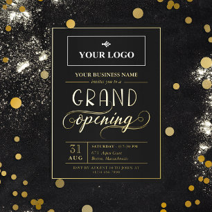 Invitation En Aluminium Grand ouverture du logo noir et or
