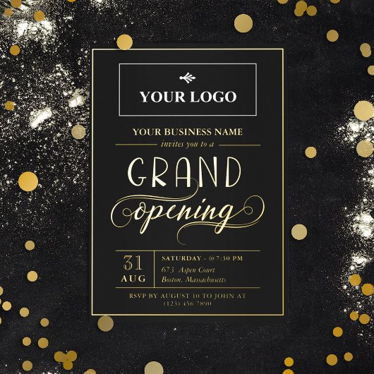 Invitation En Aluminium Grand ouverture du logo noir et or