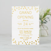 Invitation En Aluminium Grande ouverture commerciale White & Gold Confetti (Debout devant)