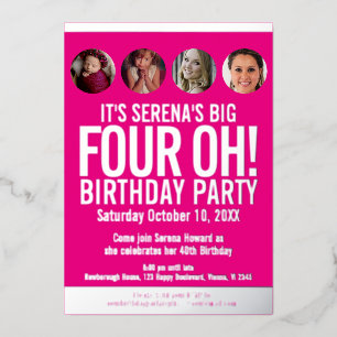 Invitation En Aluminium Graphisme 40e anniversaire cercles photo alu rose