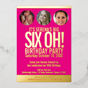Invitation En Aluminium Graphisme 60e anniversaire cercles photo rose or
