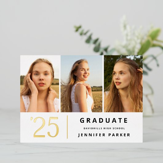 Invitation En Aluminium Gras Année 3 graduation photo (Debout devant)