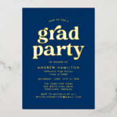 Invitation En Aluminium Gras Bleu et Gold Photo Graduation Party (Recto)