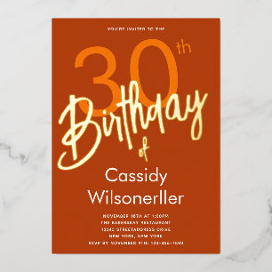 Invitation En Aluminium Gras Burnt Orange 30e Anniversaire Or