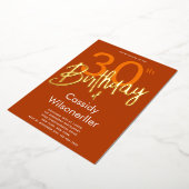 Invitation En Aluminium Gras Burnt Orange 30e Anniversaire Or (Rotation)