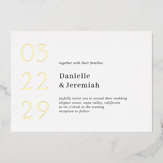 Invitation En Aluminium Gras Date Clean Minimal Élégant Mariage moderne (Recto)