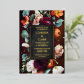 Invitation En Aluminium Gras Eucalyptus Fleur sauvage Orange Mariage (Debout devant)