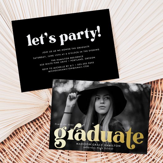 Invitation En Aluminium Gras Gold Typography Graduation Party