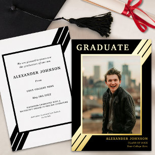 Invitation En Aluminium Gras Grandes Tailles Graduate Photo Noir et Or