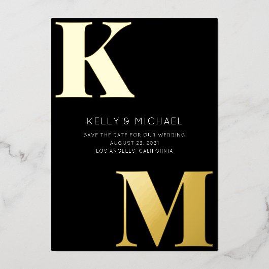 Invitation En Aluminium Gras Monogramme Noir Initiales Mariage photo moder (Recto)