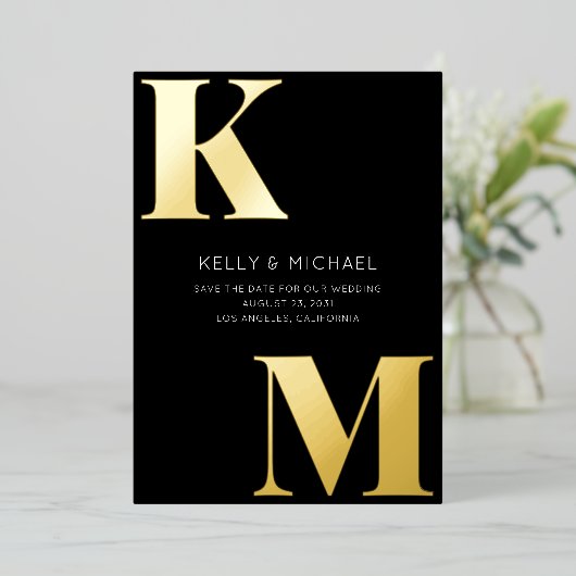 Invitation En Aluminium Gras Monogramme Noir Initiales Mariage photo moder (Debout devant)