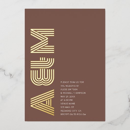 Invitation En Aluminium Gras Retro Monogram Mariage Terracotta (Recto)