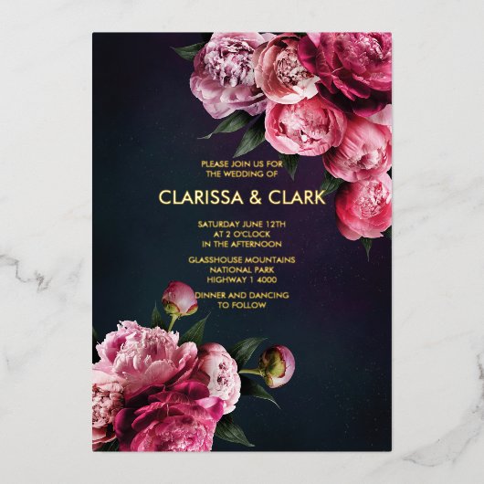 Invitation En Aluminium Gras rose moderne pivoine Mariage chic (Recto)