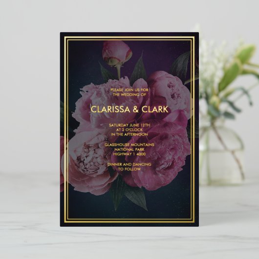 Invitation En Aluminium Gras rose moderne pivoine Mariage chic (Debout devant)