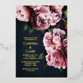 Invitation En Aluminium Gras rose Moody Peony Mariage chic (Recto)