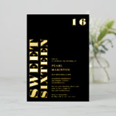 Invitation En Aluminium Gras simple or noir doux 16 anniversaire (Debout devant)