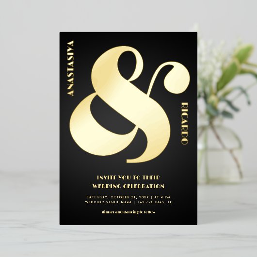 Invitation En Aluminium Gras Surdimensionné Ampersand Photo Noir Mariage R (Debout devant)