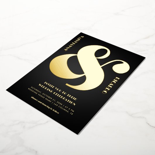 Invitation En Aluminium Gras Surdimensionné Ampersand Photo Noir Mariage R (Rotation)
