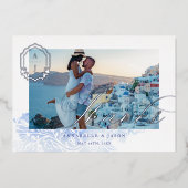 Invitation En Aluminium Grèce Mariage Merci Script Monogramme Photo (Recto)