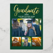 Invitation En Aluminium Green and Gold Script photos collage for graduated (Recto)