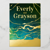 Invitation En Aluminium Green Blue Sky Galaxy Marble Gold Mariage (Recto)