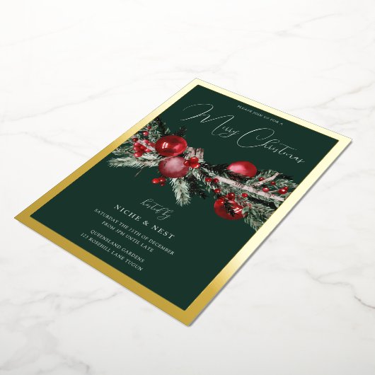 Invitation En Aluminium Green Classic Christmas Party Gold Border (Rotation)