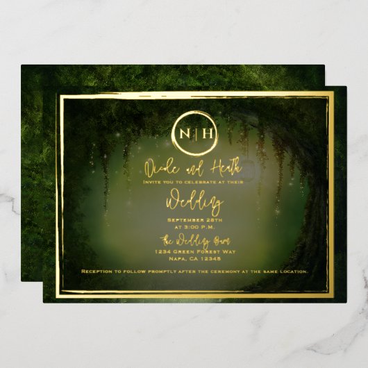 Invitation En Aluminium Green Forest éclaire l'élégant mariage or (Recto/Verso)