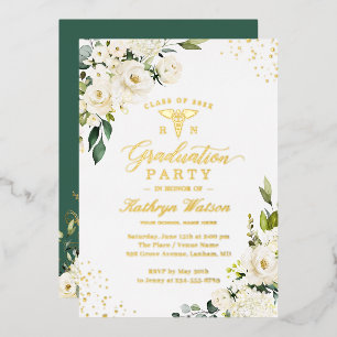 Invitation En Aluminium Green Gold Floral Nursing School Graduation