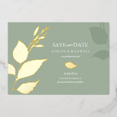 Invitation En Aluminium Green Gold Foil Photo Enregistrer la date Invitati (Recto)