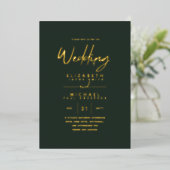Invitation En Aluminium Green Gold Foil Script élégant Mariage moderne (Debout devant)
