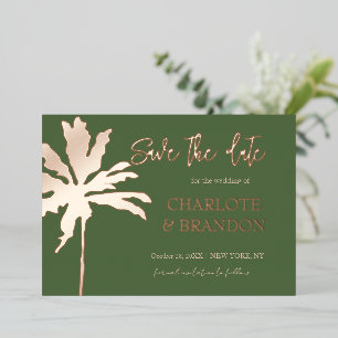 Invitation En Aluminium Green Gold Palm Tree Beach Mariage Enregistrer La