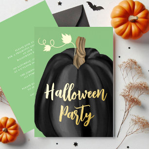 Invitation En Aluminium Green Gold Script Citrouille Halloween Foil