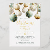 Invitation En Aluminium Green Golden Baubles Christmas Party  (Recto)