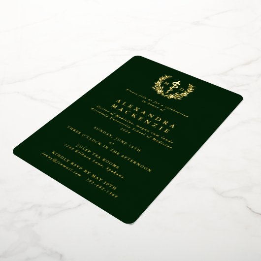 Invitation En Aluminium Green MD Asclepius+Laurel Wreath Graduation Party (Rotation)