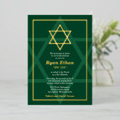 Invitation En Aluminium Green Real Gold Foil Star de David Bar Mitzvah Foi (Debout devant)