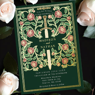 Invitation En Aluminium Green Royal Epée Floral Imaginaire médiéval Mariag