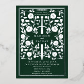 Invitation En Aluminium Green Royal Medieval Silver Sword Wedding (Recto)