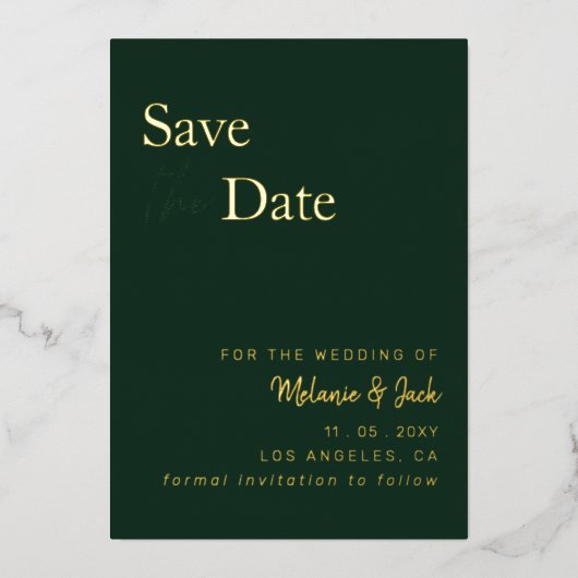 Invitation En Aluminium Green Simple Calligraphy Photo Enregistrer La Date (Recto)