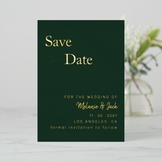 Invitation En Aluminium Green Simple Calligraphy Photo Enregistrer La Date (Debout devant)