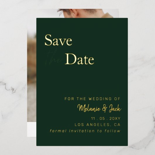 Invitation En Aluminium Green Simple Calligraphy Photo Enregistrer La Date (Recto/Verso)