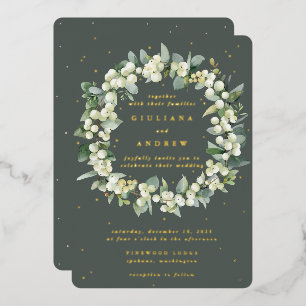 Invitation En Aluminium Green Snowberry+Eucalyptus Wreath d'hiver Mariage