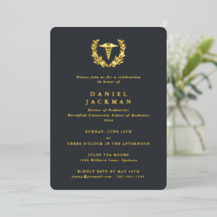Invitation En Aluminium Grey Caduceus + Laurel Médicale School Graduation