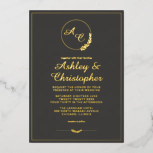 Invitation En Aluminium Gris ardoise moderne monogramme photo mariage or