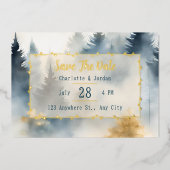 Invitation En Aluminium Gris Bleu Hiver Pine Arbre Monogramme Enregistrer  (Recto)